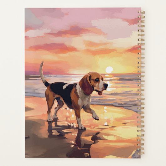Sandy Paws Beagle Hond op Strand Zonsondergang Planner (Achterkant)