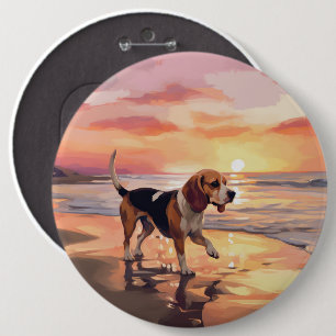 Sandy Paws Beagle Hond op Strand Zonsondergang Ronde Button 6,0 Cm