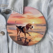Sandy Paws Beagle Hond op Strand Zonsondergang Ronde Button 6,0 Cm (In situ)