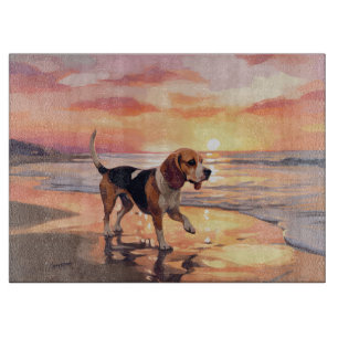 Sandy Paws Beagle Hond op Strand Zonsondergang Snijplank