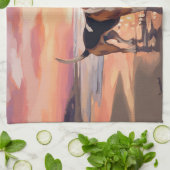 Sandy Paws Beagle Hond op Strand Zonsondergang Theedoek (Gevouwen)