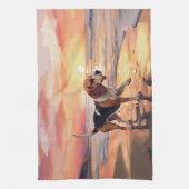 Sandy Paws Beagle Hond op Strand Zonsondergang Theedoek (Verticaal)