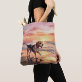 Sandy Paws Beagle Hond op Strand Zonsondergang Tote Bag (Dichtbij)