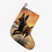 Sandy Paws Belgische Malinois-hond op het strand b Kleine Kerstsok (Voorkant (Hangend))