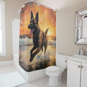 Sandy Paws Belgische Malinois Hond op Strand Zonso Douchegordijn