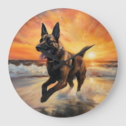 Sandy Paws Belgische Malinois Hond op Strand Zonso Grote Klok (Voorkant)