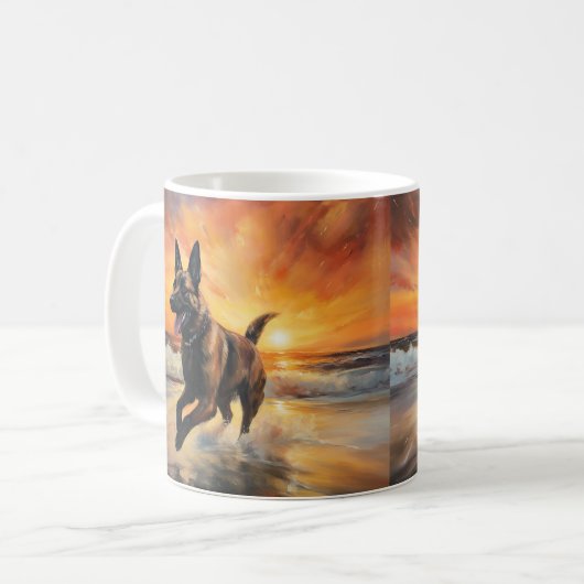 Sandy Paws Belgische Malinois Hond op Strand Zonso Koffiemok (Voorkant links)