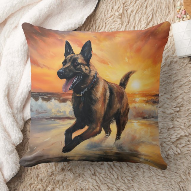 Sandy Paws Belgische Malinois Hond op Strand Zonso Kussen (Deken)