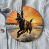Sandy Paws Belgische Malinois Hond op Strand Zonso Ronde Button 6,0 Cm (In situ)