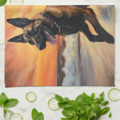 Sandy Paws Belgische Malinois Hond op Strand Zonso Theedoek (Gevouwen)