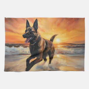 Sandy Paws Belgische Malinois Hond op Strand Zonso Theedoek