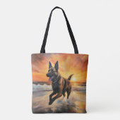 Sandy Paws Belgische Malinois Hond op Strand Zonso Tote Bag (Achterkant)