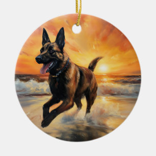 Sandy Paws Belgische Mechelaar Hond op Strand Zons Keramisch Ornament