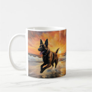 Sandy Paws Belgische Mechelaar Hond op Strand Zons Koffiemok