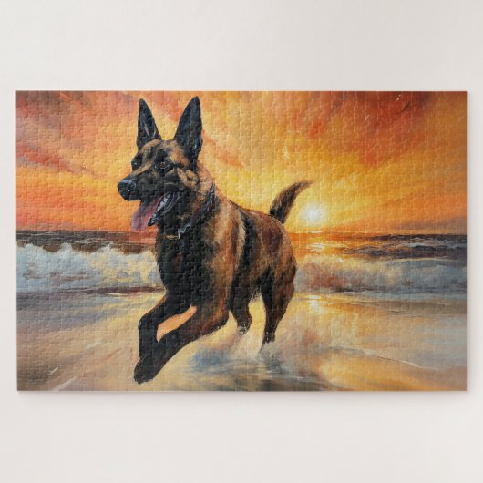 Sandy Paws Belgische Mechelse Herder Hond op Stran Legpuzzel (Horizontaal)