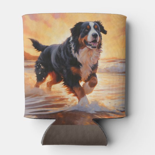 Sandy Paws Berner Berghond op Strand Zonsondergang Blikjeskoeler (Achterkant)