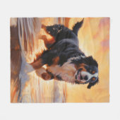 Sandy Paws Berner Berghond op Strand Zonsondergang Fleece Deken (Voorkant (Horizontaal))