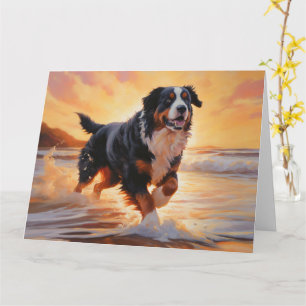 Sandy Paws Berner Berghond op Strand Zonsondergang Kaart