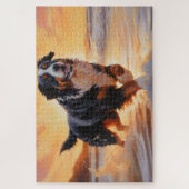 Sandy Paws Berner Berghond op Strand Zonsondergang Legpuzzel (Verticaal)