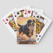 Sandy Paws Berner Berghond op Strand Zonsondergang Pokerkaarten (Achterkant)