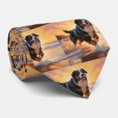 Sandy Paws Berner Berghond op Strand Zonsondergang Stropdas (Opgerold)