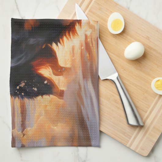 Sandy Paws Berner Berghond op Strand Zonsondergang Theedoek (Quarter Fold)