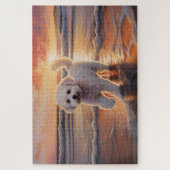 Sandy Paws Bichon Frise-hond op strand bij zonsond Legpuzzel (Verticaal)