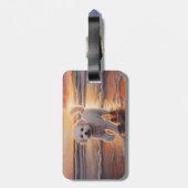 Sandy Paws Bichon Frise Hond op Strand Zonsonderga Bagagelabel (Achterkant verticaal)