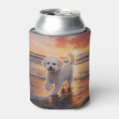Sandy Paws Bichon Frise Hond op Strand Zonsonderga Blikjeskoeler (Blikje Voorkant)
