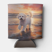 Sandy Paws Bichon Frise Hond op Strand Zonsonderga Blikjeskoeler (Voorkant)