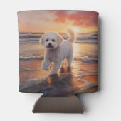 Sandy Paws Bichon Frise Hond op Strand Zonsonderga Blikjeskoeler (Achterkant)