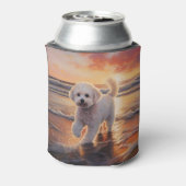Sandy Paws Bichon Frise Hond op Strand Zonsonderga Blikjeskoeler (Blikje Achterkant)