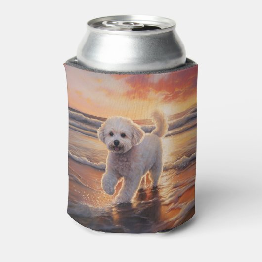 Sandy Paws Bichon Frise Hond op Strand Zonsonderga Blikjeskoeler (Blikje Achterkant)