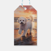Sandy Paws Bichon Frise Hond op Strand Zonsonderga Cadeaulabel (Achterkant)