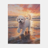Sandy Paws Bichon Frise Hond op Strand Zonsonderga Fleece Deken (Voorkant)