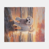 Sandy Paws Bichon Frise Hond op Strand Zonsonderga Fleece Deken (Voorkant (Horizontaal))