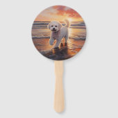 Sandy Paws Bichon Frise Hond op Strand Zonsonderga Handwaaier (Achterkant)
