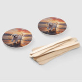 Sandy Paws Bichon Frise Hond op Strand Zonsonderga Handwaaier (Niet-gemonteerd)