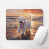 Sandy Paws Bichon Frise Hond op Strand Zonsonderga Muismat (Met muis)