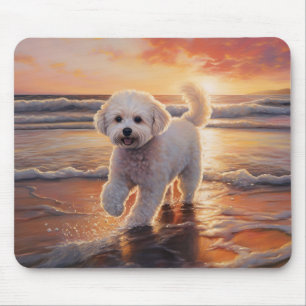 Sandy Paws Bichon Frise Hond op Strand Zonsonderga Muismat