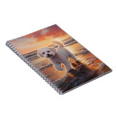 Sandy Paws Bichon Frise Hond op Strand Zonsonderga Notitieboek (Rechterzijde)