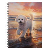 Sandy Paws Bichon Frise Hond op Strand Zonsonderga Notitieboek (Voorkant)