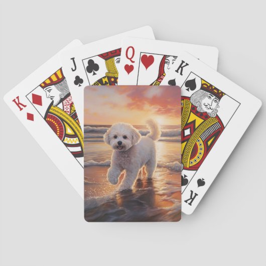 Sandy Paws Bichon Frise Hond op Strand Zonsonderga Pokerkaarten (Achterkant)