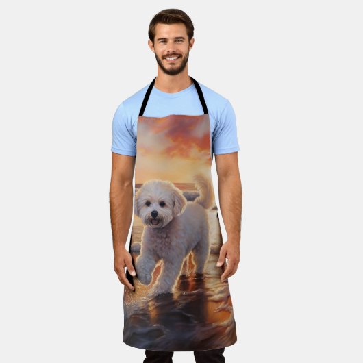 Sandy Paws Bichon Frise Hond op Strand Zonsonderga Schort (Gedragen)