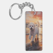 Sandy Paws Bichon Frise Hond op Strand Zonsonderga Sleutelhanger (Voorkant Links)