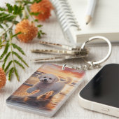 Sandy Paws Bichon Frise Hond op Strand Zonsonderga Sleutelhanger (Voorkant Rechts)