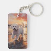 Sandy Paws Bichon Frise Hond op Strand Zonsonderga Sleutelhanger (achterkant)