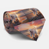 Sandy Paws Bichon Frise Hond op Strand Zonsonderga Stropdas (Opgerold)