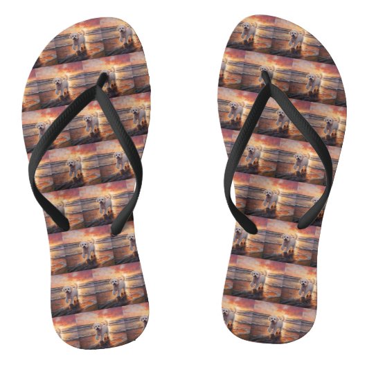 Sandy Paws Bichon Frise Hond op Strand Zonsonderga Teenslippers (Voetbed)