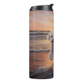 Sandy Paws Bichon Frise Hond op Strand Zonsonderga Thermosbeker (Gedraaid links)